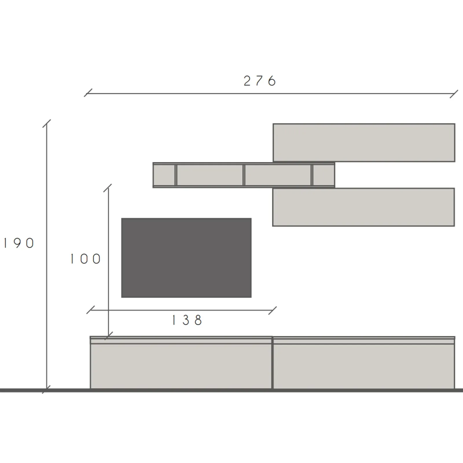 Garnero Arredamenti Parete Attrezzata A Terra|Pareti Attrezzate-Parete attrezzata 276x190cm bianco lucido rovere scuro Sunset 21 Noce - Bianco Lucido