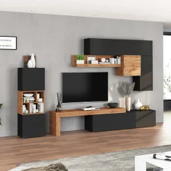 Garnero Arredamenti Parete Attrezzata A Terra|Pareti Attrezzate-Parete attrezzata 350x200h cm antracite rovere Block 1 Antracite - Rovere