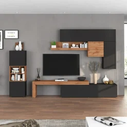 Garnero Arredamenti Parete Attrezzata A Terra|Pareti Attrezzate-Parete attrezzata 350x200h cm antracite rovere Block 1 Antracite - Rovere