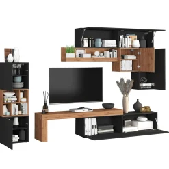 Garnero Arredamenti Parete Attrezzata A Terra|Pareti Attrezzate-Parete attrezzata 350x200h cm antracite rovere Block 1 Antracite - Rovere