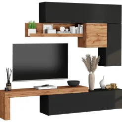 Garnero Arredamenti Parete Attrezzata A Terra|Pareti Attrezzate-Parete attrezzata 270x200h cm antracite rovere Block 2 Antracite - Rovere