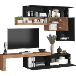 Garnero Arredamenti Parete Attrezzata A Terra|Pareti Attrezzate-Parete attrezzata 270x200h cm antracite rovere Block 2 Antracite - Rovere