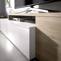 Garnero Arredamenti Parete Attrezzata A Terra|Parete Attrezzata Angolare-Parete attrezzata 201x143h cm angolare rovere bianco Sahara Gihome®