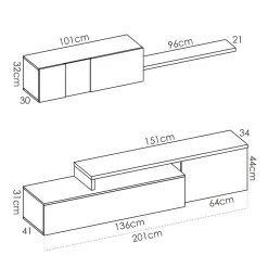 Garnero Arredamenti Parete Attrezzata A Terra|Parete Attrezzata Angolare-Parete attrezzata 201x143h cm angolare rovere bianco Sahara Gihome®