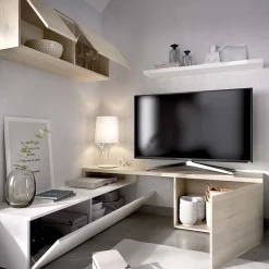 Garnero Arredamenti Parete Attrezzata A Terra|Parete Attrezzata Angolare-Parete attrezzata 201x143h cm angolare rovere bianco Sahara Gihome®