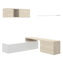 Garnero Arredamenti Parete Attrezzata A Terra|Parete Attrezzata Angolare-Parete attrezzata 201x143h cm angolare rovere bianco Sahara Gihome®