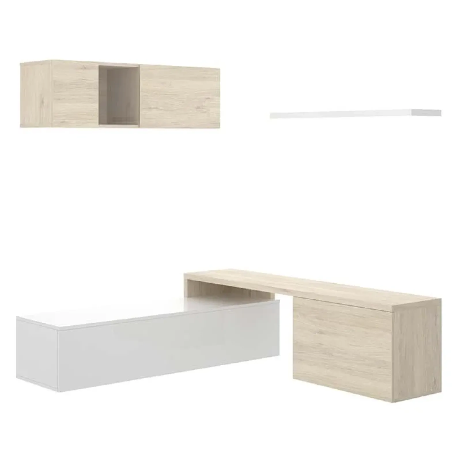 Garnero Arredamenti Parete Attrezzata A Terra|Parete Attrezzata Angolare-Parete attrezzata 201x143h cm angolare rovere bianco Sahara Gihome®