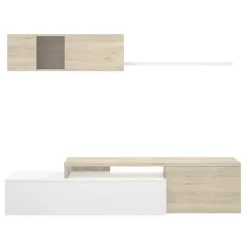 Garnero Arredamenti Parete Attrezzata A Terra|Parete Attrezzata Angolare-Parete attrezzata 201x143h cm angolare rovere bianco Sahara Gihome®