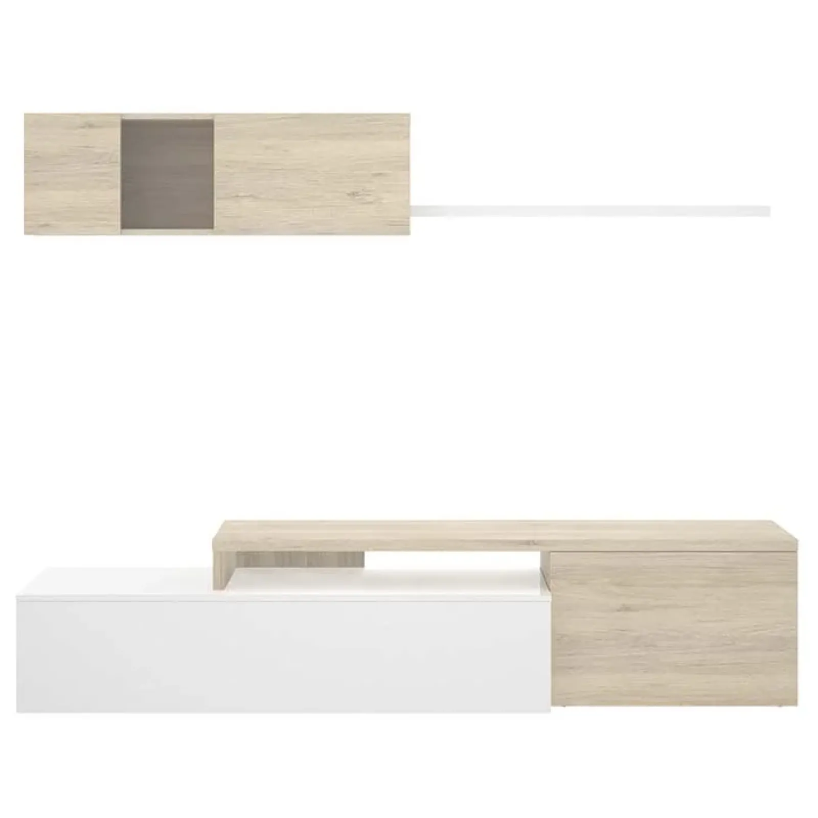 Garnero Arredamenti Parete Attrezzata A Terra|Parete Attrezzata Angolare-Parete attrezzata 201x143h cm angolare rovere bianco Sahara Gihome®