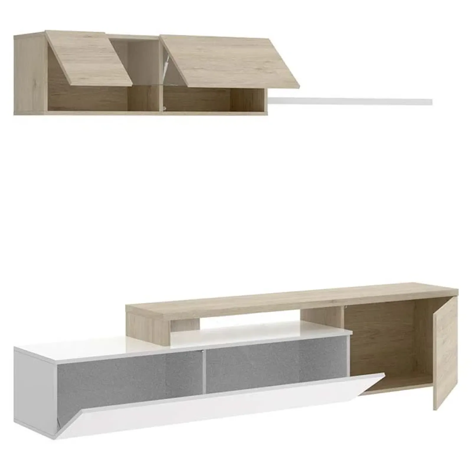 Garnero Arredamenti Parete Attrezzata A Terra|Parete Attrezzata Angolare-Parete attrezzata 201x143h cm angolare rovere bianco Sahara Gihome®