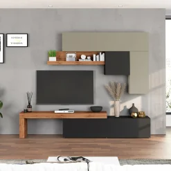 Garnero Arredamenti Parete Attrezzata A Terra|Pareti Attrezzate-Parete attrezzata 270x200h cm antracite tortora rovere Block 2 Tortora - Antracite