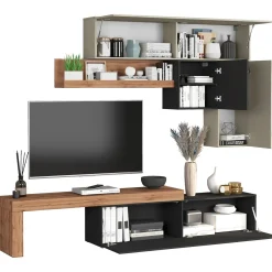 Garnero Arredamenti Parete Attrezzata A Terra|Pareti Attrezzate-Parete attrezzata 270x200h cm antracite tortora rovere Block 2 Tortora - Antracite