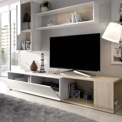 Garnero Arredamenti Parete Attrezzata Angolare|Parete Attrezzata A Terra-Parete attrezzata 180x220h cm angolare moderna rovere bianco lucido Flip