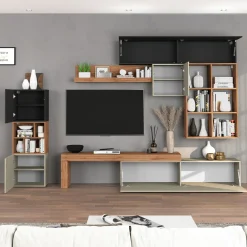 Garnero Arredamenti Parete Attrezzata A Terra|Pareti Attrezzate-Parete attrezzata 350x200h cm antracite tortora rovere Block 3 Tortora - Antracite