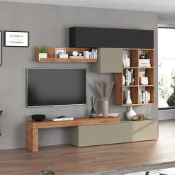 Garnero Arredamenti Parete Attrezzata A Terra|Pareti Attrezzate-Parete attrezzata 270x200h cm antracite tortora rovere Block 4 Tortora - Antracite