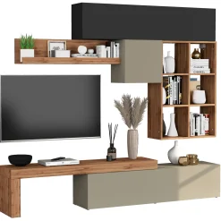 Garnero Arredamenti Parete Attrezzata A Terra|Pareti Attrezzate-Parete attrezzata 270x200h cm antracite tortora rovere Block 4 Tortora - Antracite