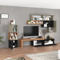 Garnero Arredamenti Parete Attrezzata A Terra|Pareti Attrezzate-Parete attrezzata 350x200h cm antracite tortora rovere Block 1 Tortora - Antracite