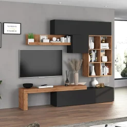 Garnero Arredamenti Parete Attrezzata A Terra|Pareti Attrezzate-Parete attrezzata 270x200h cm antracite rovere Block 4 Antracite - Rovere