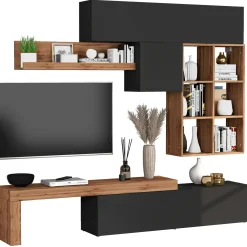 Garnero Arredamenti Parete Attrezzata A Terra|Pareti Attrezzate-Parete attrezzata 270x200h cm antracite rovere Block 4 Antracite - Rovere