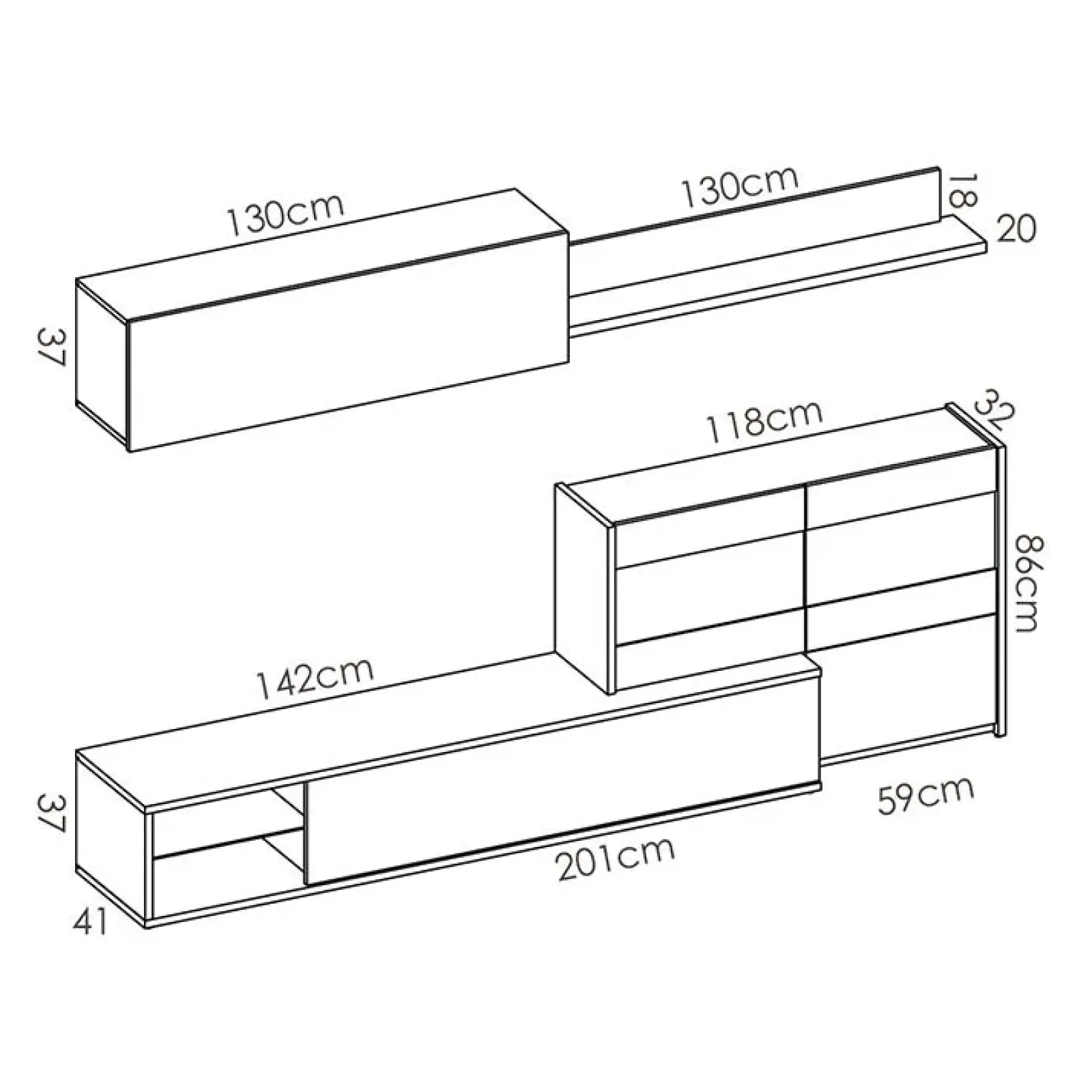 Garnero Arredamenti Parete Attrezzata A Terra|Pareti Attrezzate-Parete attrezzata 260x183h cm angolare reversibile con led rovere bianco lucido Emily