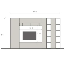 Garnero Arredamenti Parete Attrezzata A Terra|Pareti Attrezzate-Parete attrezzata 305x186h cm bianco lucido rovere chiaro Sunset 36 Rovere - Bianco Lucido