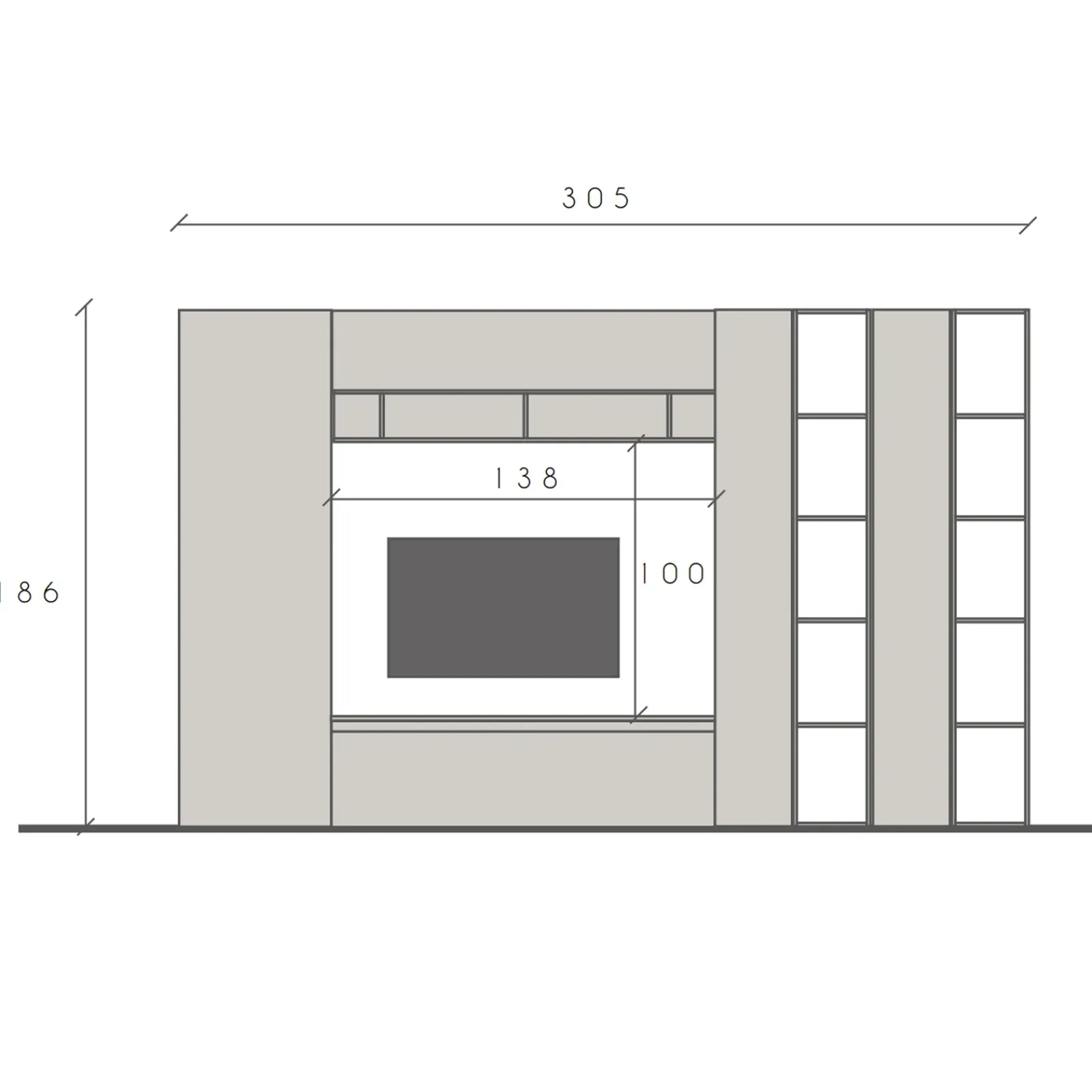 Garnero Arredamenti Parete Attrezzata A Terra|Pareti Attrezzate-Parete attrezzata 305x186h cm bianco lucido rovere chiaro Sunset 36 Rovere - Bianco Lucido