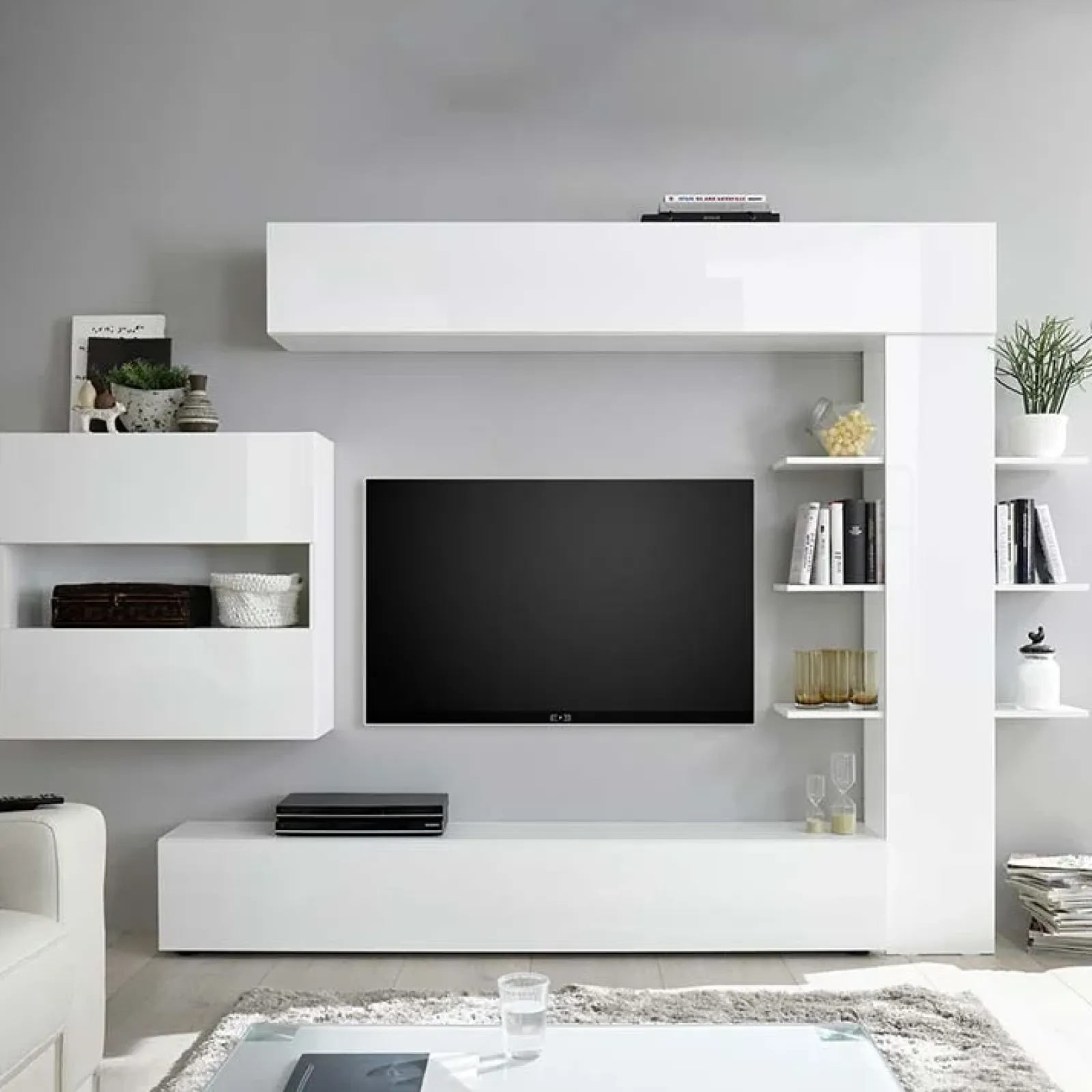 Garnero Arredamenti Parete Attrezzata A Terra|Pareti Attrezzate-Parete attrezzata 285x187h cm e opaco Steppi 2 Bianco Lucido