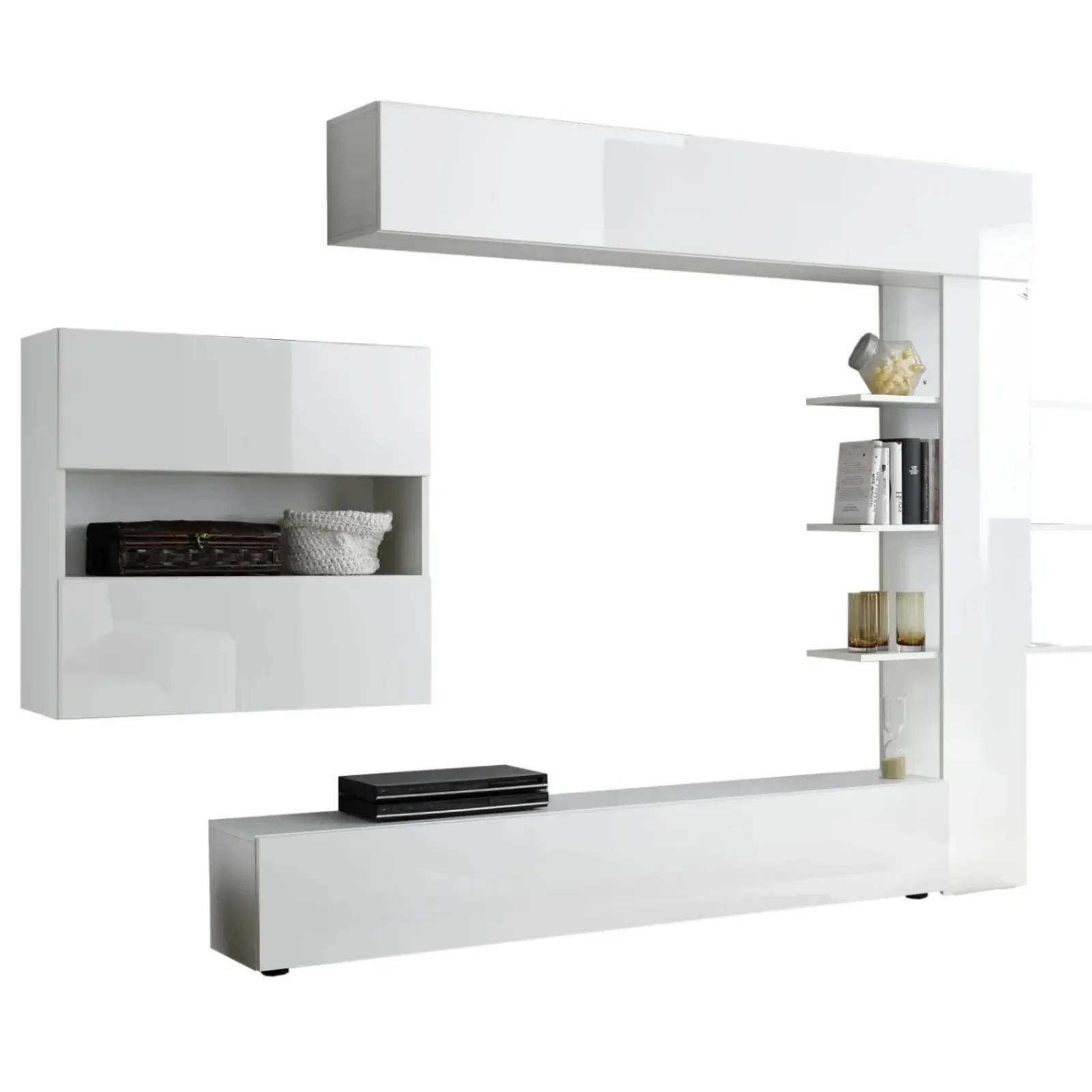 Garnero Arredamenti Parete Attrezzata A Terra|Pareti Attrezzate-Parete attrezzata 285x187h cm e opaco Steppi 2 Bianco Lucido