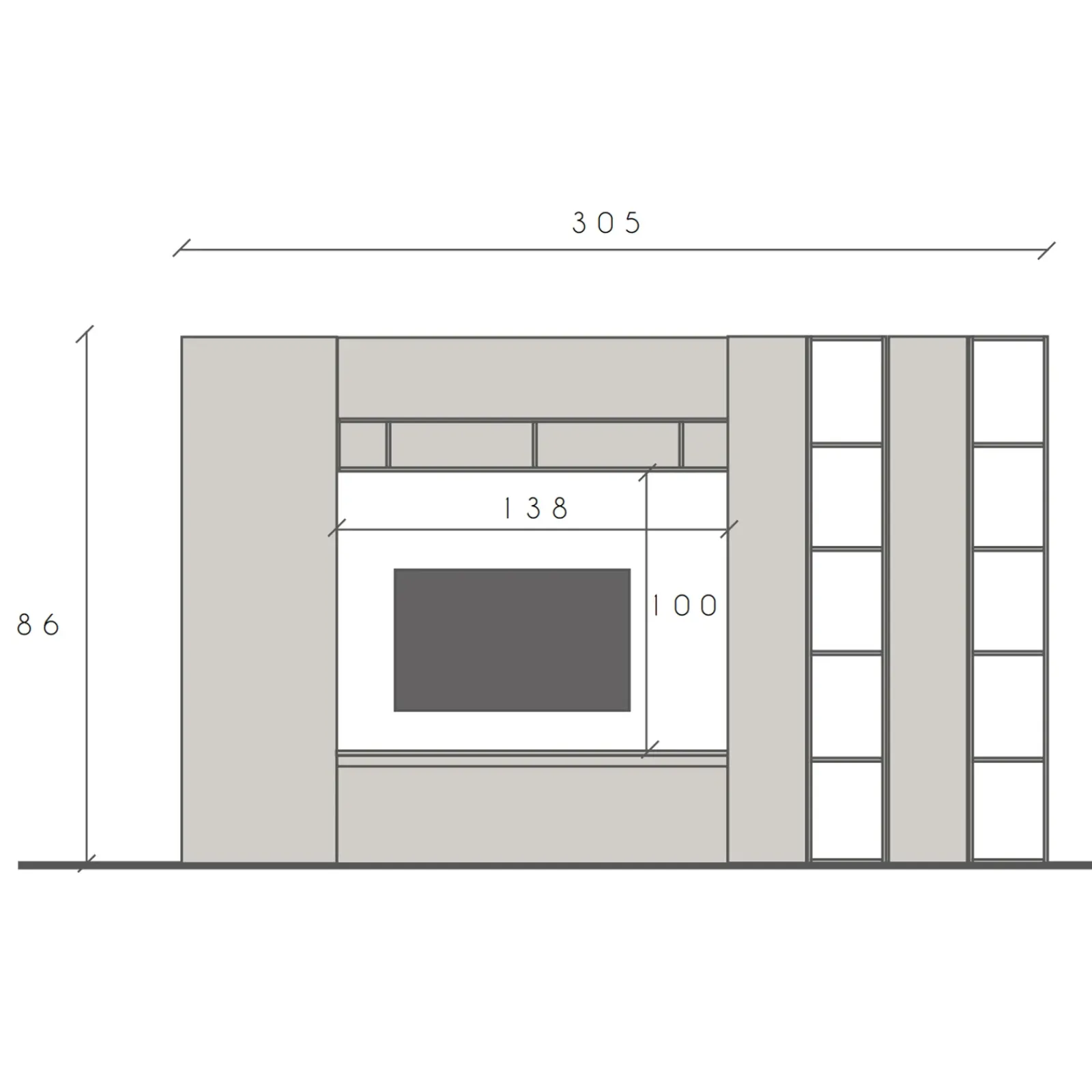 Garnero Arredamenti Parete Attrezzata A Terra|Pareti Attrezzate-Parete attrezzata 305x186h cm bianco lucido rovere scuro Sunset 36 Noce - Bianco Lucido