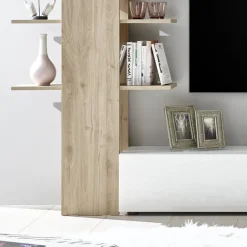 Garnero Arredamenti Parete Attrezzata A Terra|Pareti Attrezzate-Parete attrezzata 285x187h cm bianco lucido e opaco rovere Steppi 2 Bianco Lucido - Rovere