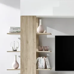 Garnero Arredamenti Parete Attrezzata A Terra|Pareti Attrezzate-Parete attrezzata 285x187h cm bianco lucido e opaco rovere Steppi 2 Bianco Lucido - Rovere