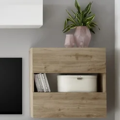 Garnero Arredamenti Parete Attrezzata A Terra|Pareti Attrezzate-Parete attrezzata 285x187h cm bianco lucido e opaco rovere Steppi 2 Bianco Lucido - Rovere