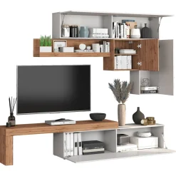 Garnero Arredamenti Parete Attrezzata A Terra|Pareti Attrezzate-Parete attrezzata 270x200h cm bianco lucido rovere Block 2 Bianco Lucido - Rovere