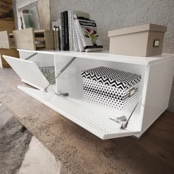 Garnero Arredamenti Parete Attrezzata A Terra|Pareti Attrezzate-Parete attrezzata 205x200h cm bianco lucido con pannello cannettato rovere Rovella