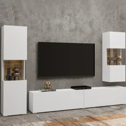 Garnero Arredamenti Parete Attrezzata A Terra|Pareti Attrezzate-Parete attrezzata 226x140h cm bianco rovere Fusion 2 Bianco Opaco