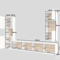 Garnero Arredamenti Parete Attrezzata A Terra|Pareti Attrezzate-Parete attrezzata 226x140h cm bianco rovere Fusion 2 Bianco Opaco