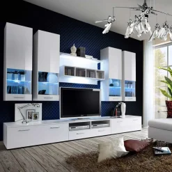 Garnero Arredamenti Parete Attrezzata A Terra|Pareti Attrezzate-Parete attrezzata 303x190h cm bianco opaco e lucido Baltimora Gihome® Bianco Lucido