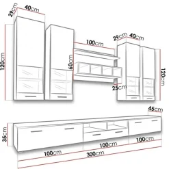 Garnero Arredamenti Parete Attrezzata A Terra|Pareti Attrezzate-Parete attrezzata 303x190h cm bianco opaco e lucido Baltimora Gihome® Bianco Lucido