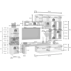 Garnero Arredamenti Parete Attrezzata A Terra|Pareti Attrezzate-Parete attrezzata 350x200h cm bianco lucido rovere Block 3 Bianco Lucido - Rovere