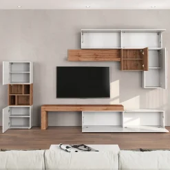 Garnero Arredamenti Parete Attrezzata A Terra|Pareti Attrezzate-Parete attrezzata 350x200h cm bianco lucido rovere Block 1 Bianco Lucido - Rovere