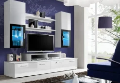 Garnero Arredamenti Parete Attrezzata A Terra|Pareti Attrezzate-Parete attrezzata 200x225h cm con vetrinetta nero Orlando Gihome® Bianco Lucido