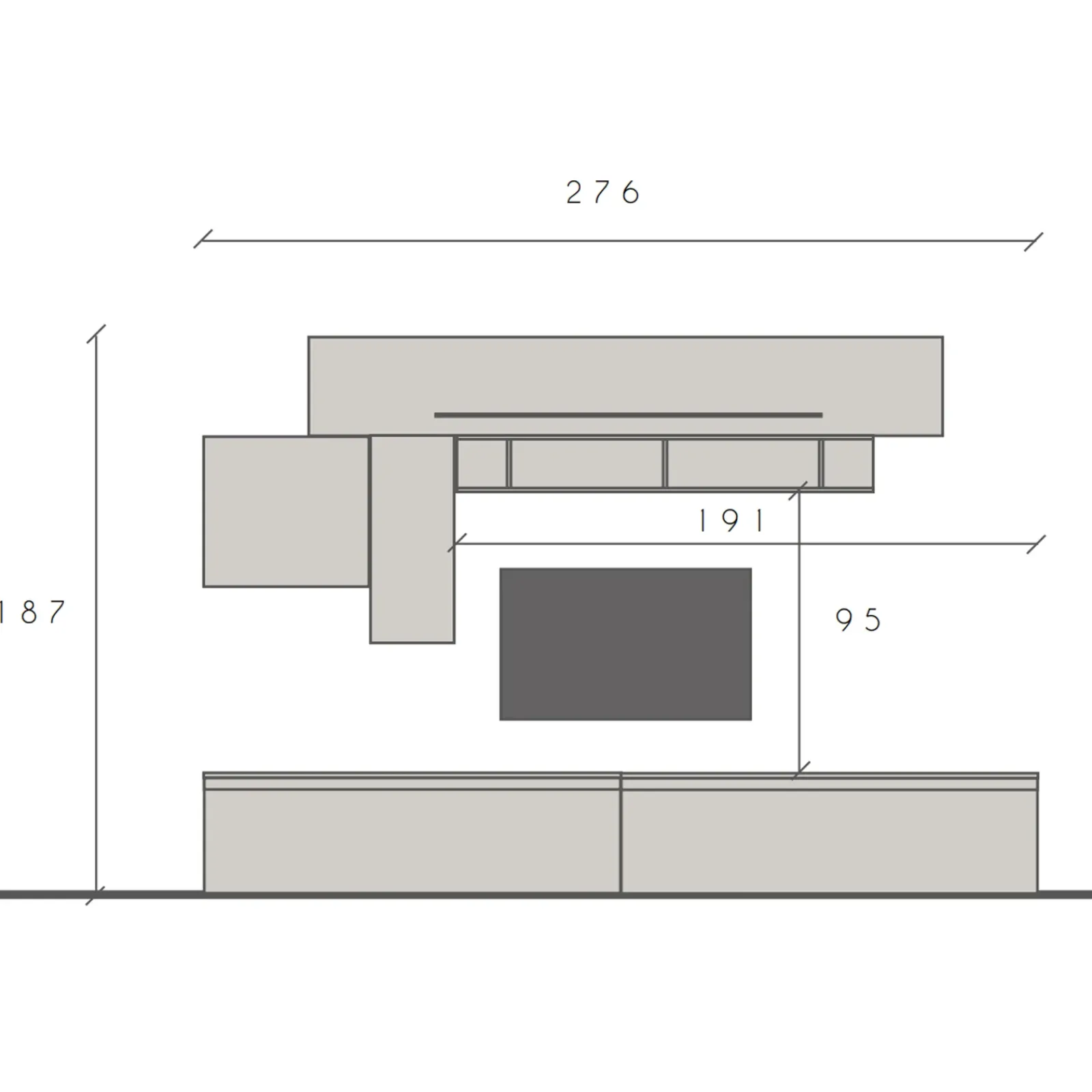 Garnero Arredamenti Parete Attrezzata A Terra|Pareti Attrezzate-Parete attrezzata 276x187h cm bianco lucido rovere chiaro Sunset 17 Rovere - Bianco Lucido