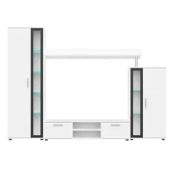 Garnero Arredamenti Parete Attrezzata A Terra|Pareti Attrezzate-Parete attrezzata 256x182h cm bianco nero Newcastle Bianco Opaco - Bianco opaco