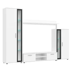 Garnero Arredamenti Parete Attrezzata A Terra|Pareti Attrezzate-Parete attrezzata 256x182h cm bianco nero Newcastle Bianco Opaco - Bianco opaco