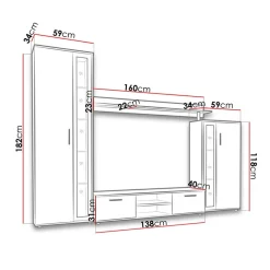 Garnero Arredamenti Parete Attrezzata A Terra|Pareti Attrezzate-Parete attrezzata 256x182h cm bianco nero Newcastle Bianco Opaco - Bianco opaco