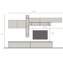 Garnero Arredamenti Parete Attrezzata A Terra|Pareti Attrezzate-Parete attrezzata 336x200h cm bianco lucido rovere scuro Sunset 32 Noce - Bianco Lucido