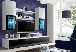 Garnero Arredamenti Parete Attrezzata A Terra|Pareti Attrezzate-Parete attrezzata 200x225h cm bianco nero lucido Orlando Gihome® Bianco Lucido - Nero Lucido