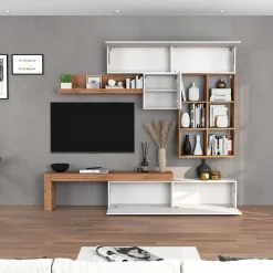 Garnero Arredamenti Parete Attrezzata A Terra|Pareti Attrezzate-Parete attrezzata 270x200h cm bianco lucido rovere Block 4 Bianco Lucido - Rovere