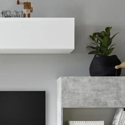 Garnero Arredamenti Parete Attrezzata A Terra|Pareti Attrezzate-Parete attrezzata 285x187h cm bianco lucido e opaco cemento Steppi 2 Cemento - Bianco Lucido