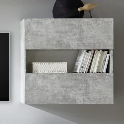 Garnero Arredamenti Parete Attrezzata A Terra|Pareti Attrezzate-Parete attrezzata 285x187h cm bianco lucido e opaco cemento Steppi 2 Cemento - Bianco Lucido